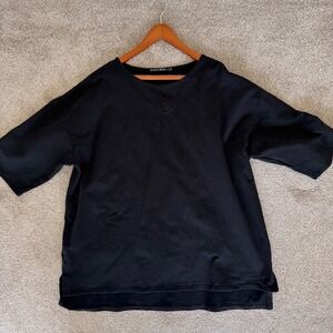 Gundrun Sjoden Black Tunic Top XL 3/4 Sleeve Casual Pullover Embossed Lagenlook